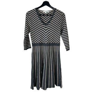 Boden Grey Pink Stripe Knit Long Sleeve Knee Length Fit Flare Dress 12P